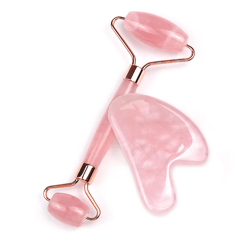 Anti Aging rose quartz roller facial roller gua sha set scraping rodillo de jade massage tool