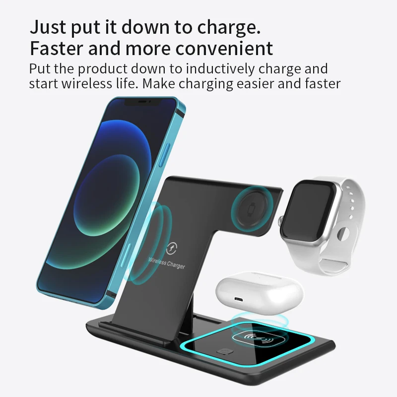 10W 4 in 1 Carregador Wireless Charger Charge Smartphone Docking Charging Station Stand Pad Fast Mobile Phone Charger
