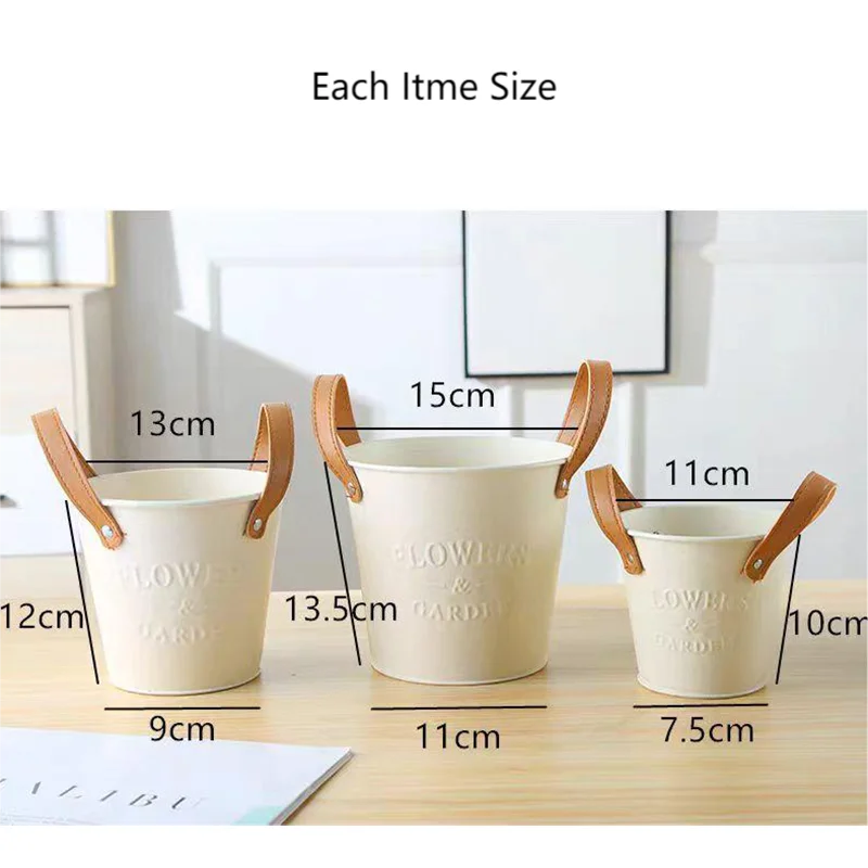 Farmhouse Style Home Decoration Metal Container Bucket Planter with Handles Garden Flower Pot Decor