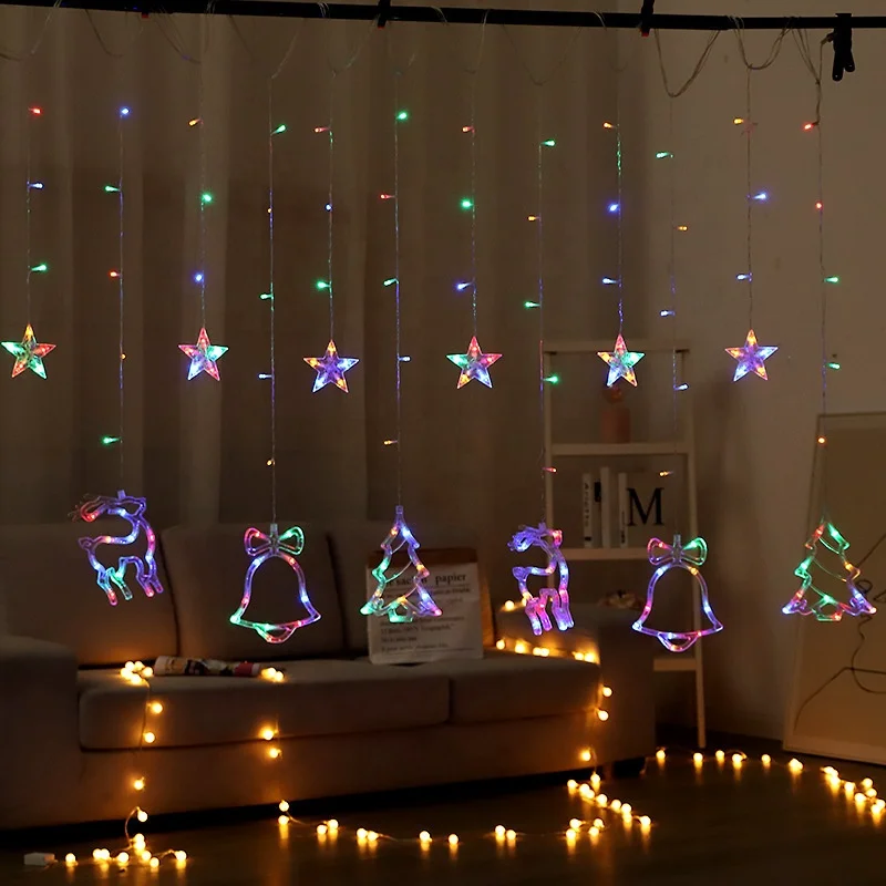 Popular Design 3.5m Christmas curtain LED light with star shape hot sale for Christmas decoration adornos de navidad