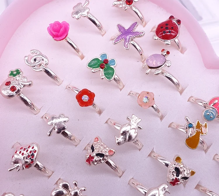 New Fashion Children kids  cartoon cute Rings Jewelry Plastic Adjustable Jewelry Ring Set accessory