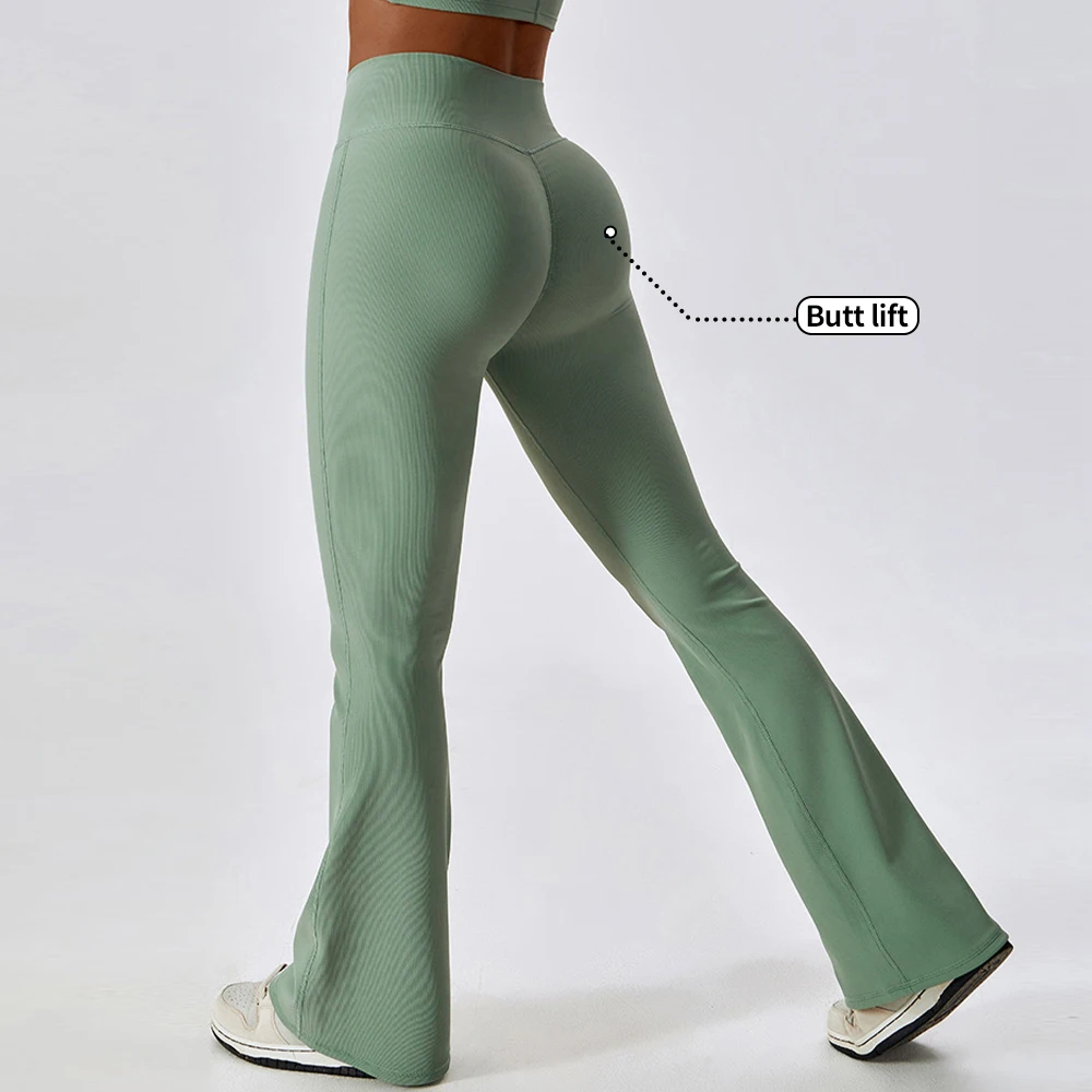 Custom Workout Gym Fitness Sets Flared Yoga Leggings Women Gym Wear V Waisted Shape Butt Lifting Wide Leg Yoga Pant