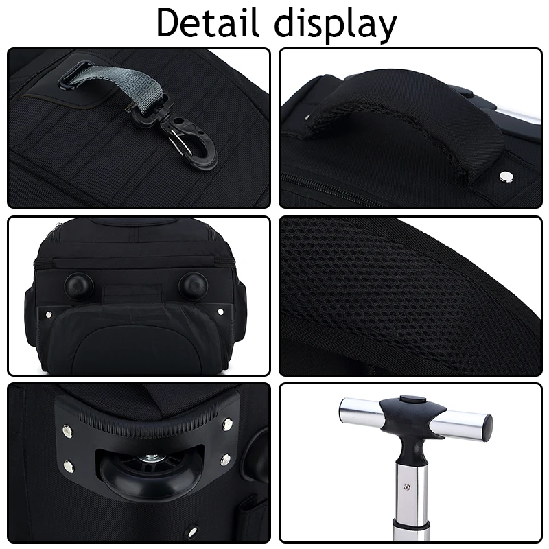 Men Women Waterproof Rolling Trolley Black Laptop Backpack Polyester Carry On BagPack OEM Travel Backpack