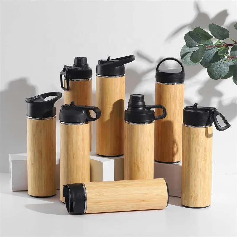 350ml 450ml 500ml 530ml Eco-Friendly High Quality Real Wooden Double Wall Vacuum Insulated Flask Bamboo Water Bottle for Tea