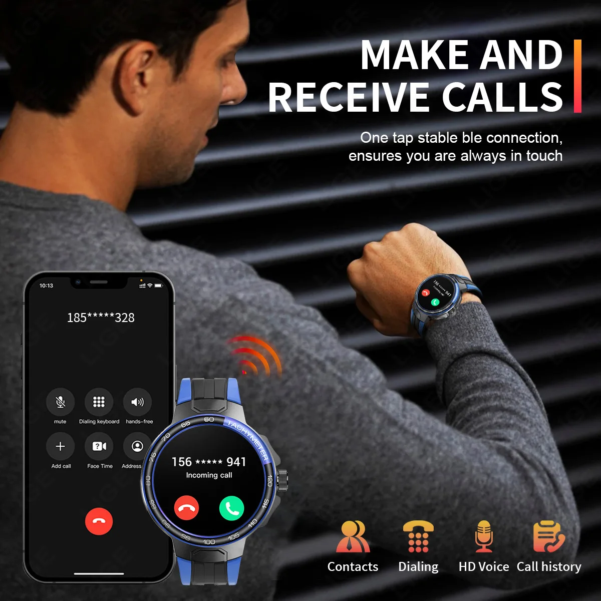 LIGE BWEX102U super   men smart watch  Silicone   steel band Save song Wireless call Blood oxygen Voice Assistant watch set