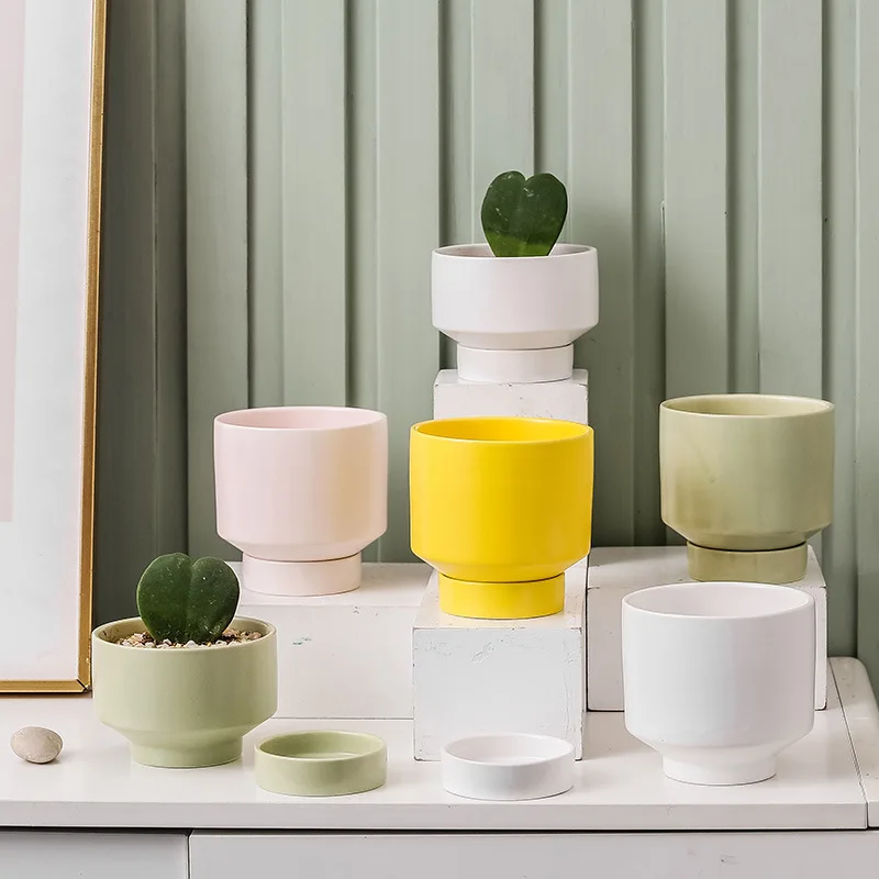 Nordic ins creative network red glaze ceramic flowerpot, succulent cactus green plant personality flowerpot with porcelain whole