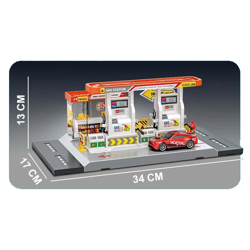 Kids Petrol Station Toy Parking Lot Racing Cars City Gas Equipped with 4 Mini Alloy Car