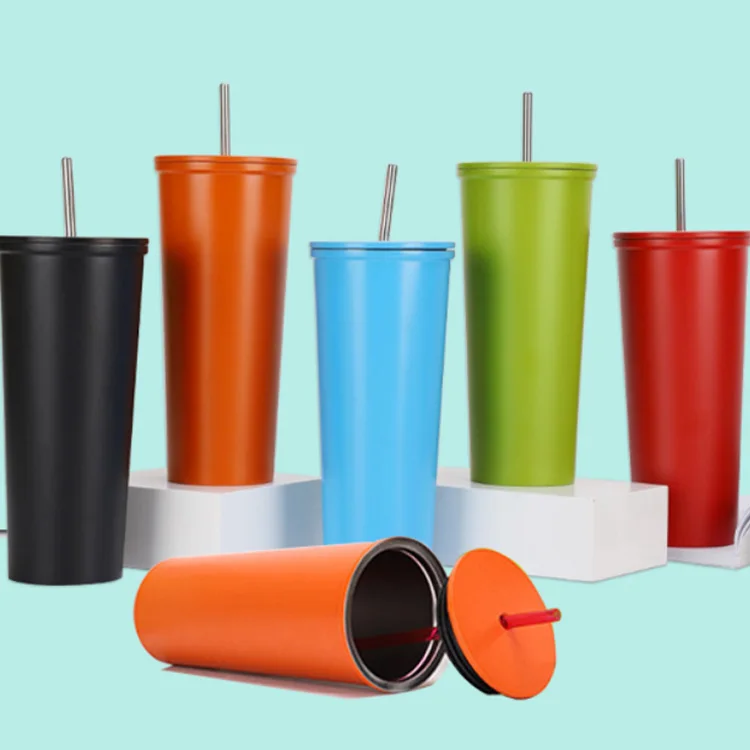 Pastel matte Colored BPA Free Unique wedding party double walled Matte Acrylic Plastic Blank Skinny Tumbler With Straw