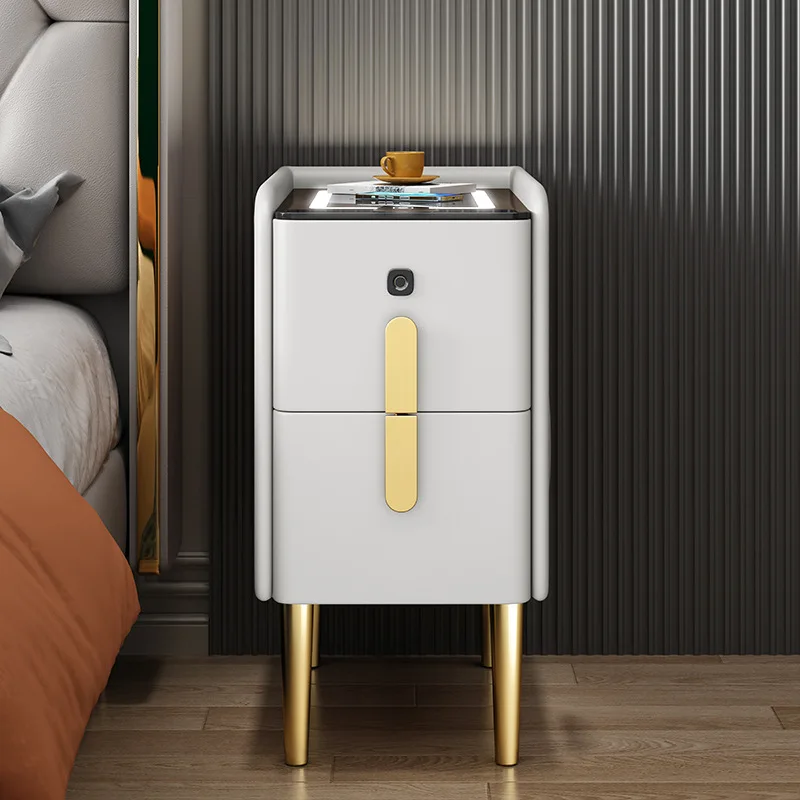 Small smart bedside table wireless charging fingerprint lock solid wood light luxury hotel smart bedside table sofa side table