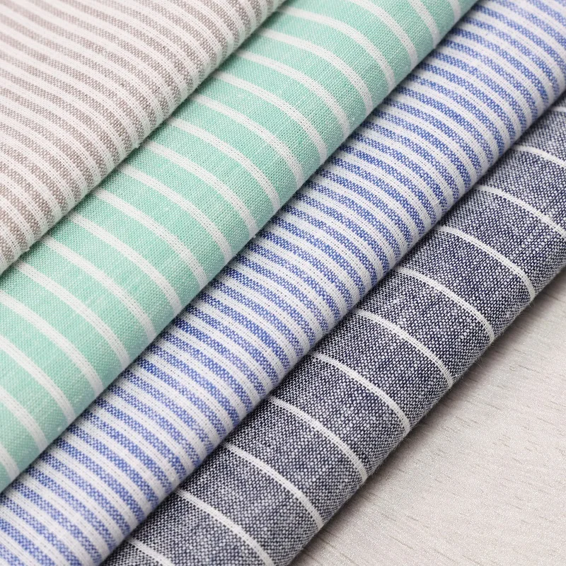 Hot Sale Poplin Stripe Shirt Fabric European Flax Yarn Dyed Woven Linen Cotton Fabric