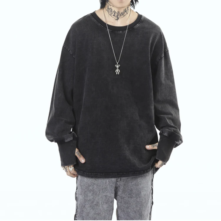 OEM ODM индивидуализированная Плотная хлопковая Высококачественная негабаритная футболка с длинным рукавом и отверстием для большого пальца