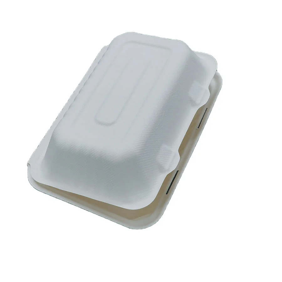 Biodegradable food packaging container compostable disposable tableware 9x6 inch paper lunch box taper