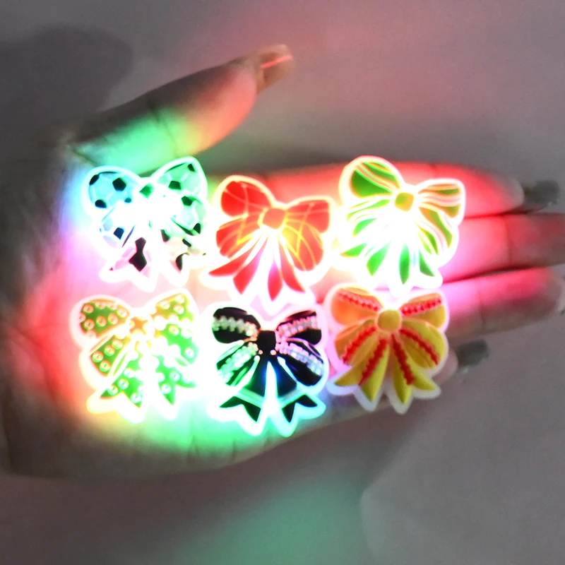 New Trend Light Up Bling Led Pvc Glow Up Bow Tie Shoe Charms Decorations Wholesale Shoe Charms Led Custom Shoe Charms