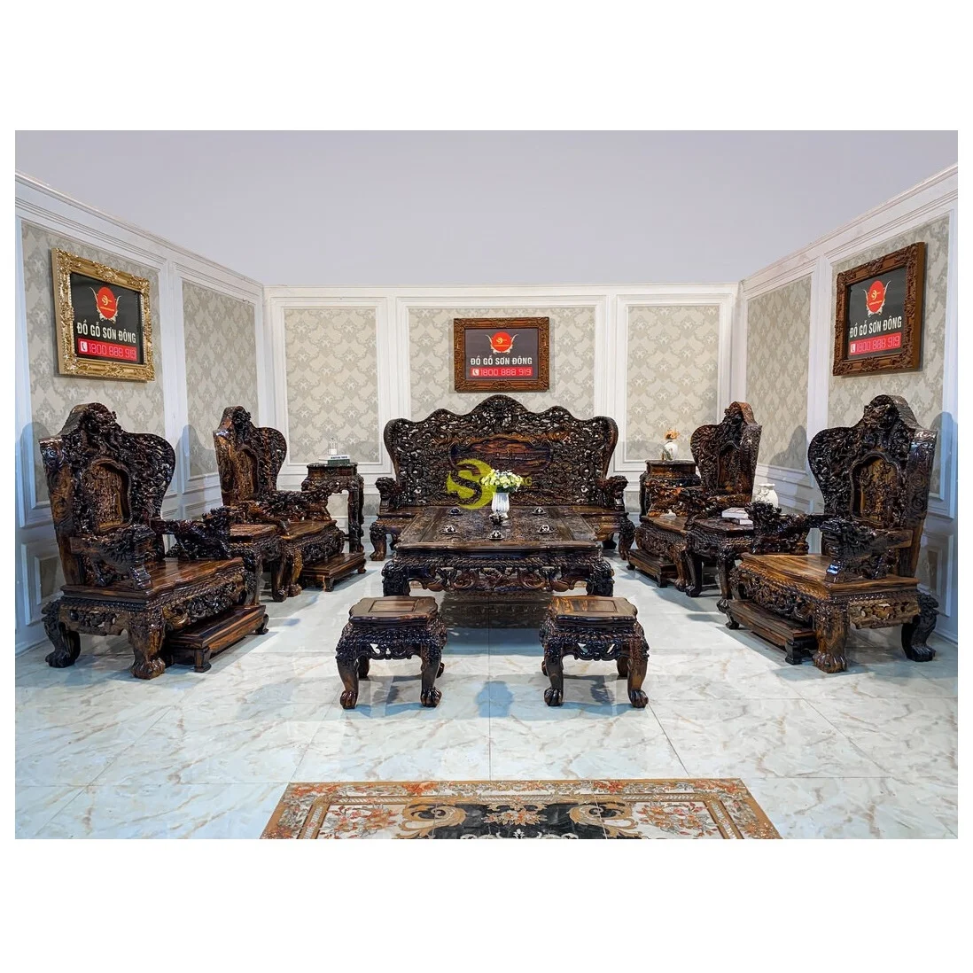 Набор из девятнадцати лет стола и стульев с эбеновым деревянным vip-кодом 17 предметов