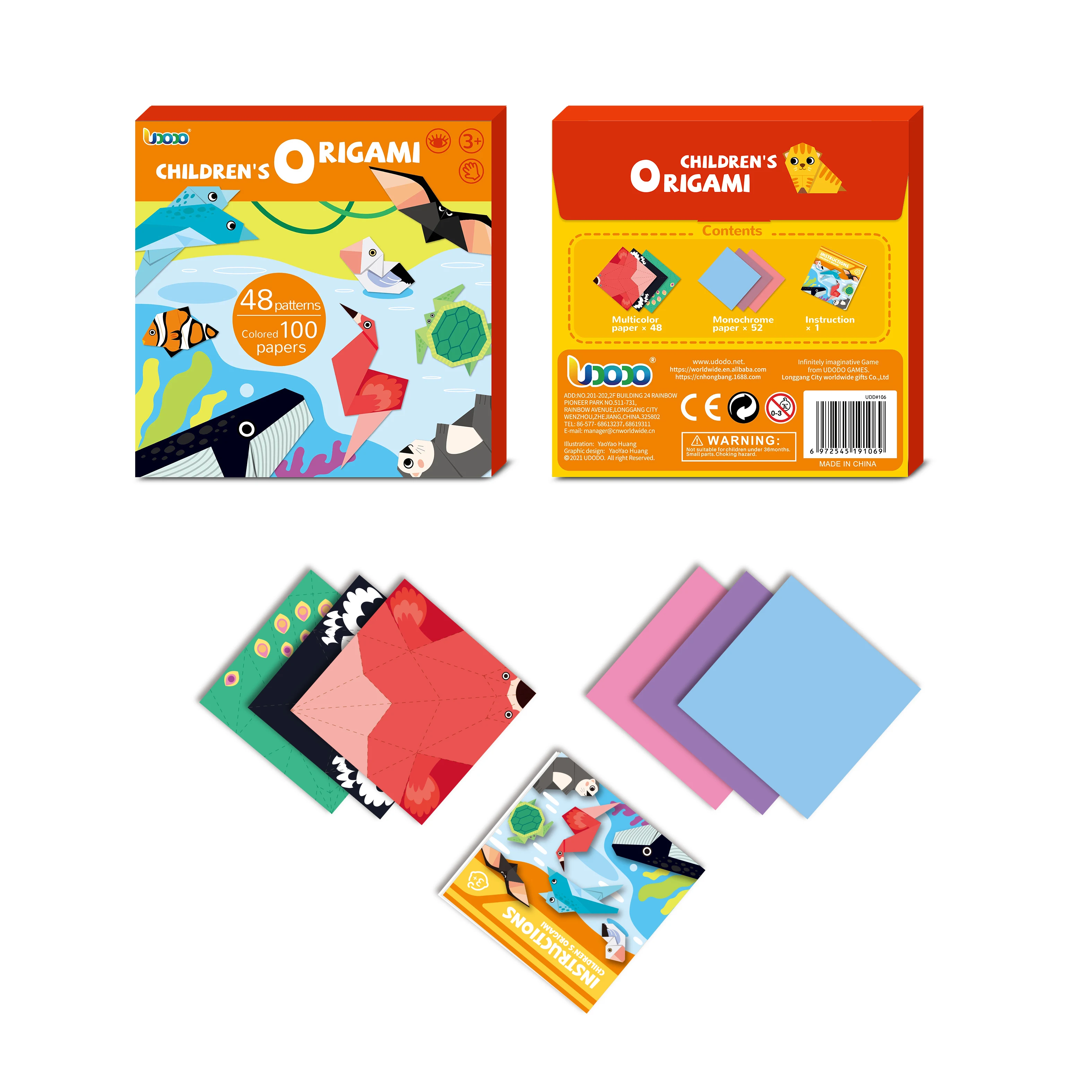 Children handmade origami toys 100 cartoon animal toys children DIY origami learning education toys origami