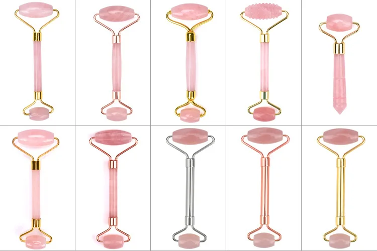 Custom logo Rose Quartz Face Massage Jade Roller Gua sha Scraper Set Natural Stone Gouache Scraper Face Roller Guasha Massager