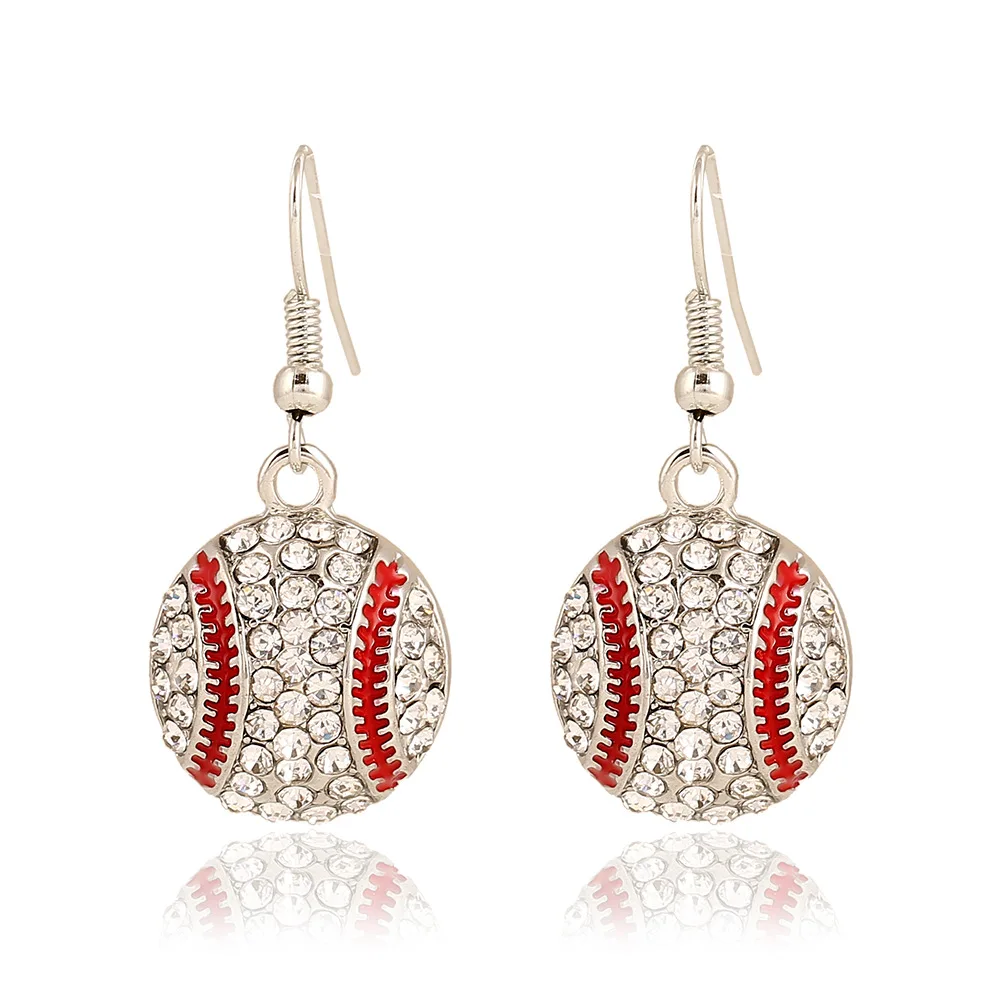 Fashion Elegant Alloy Rhinestone Crystal Baseball Basketball Softball Football Volleyball Dangle Earrings for Women