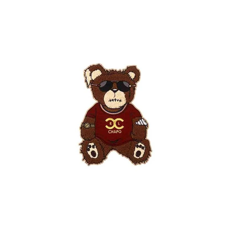 Custom Embroidered Colorful Embroidery Towel Chenille  Patches Applique, Bear Shape Felt Embroidered Patch