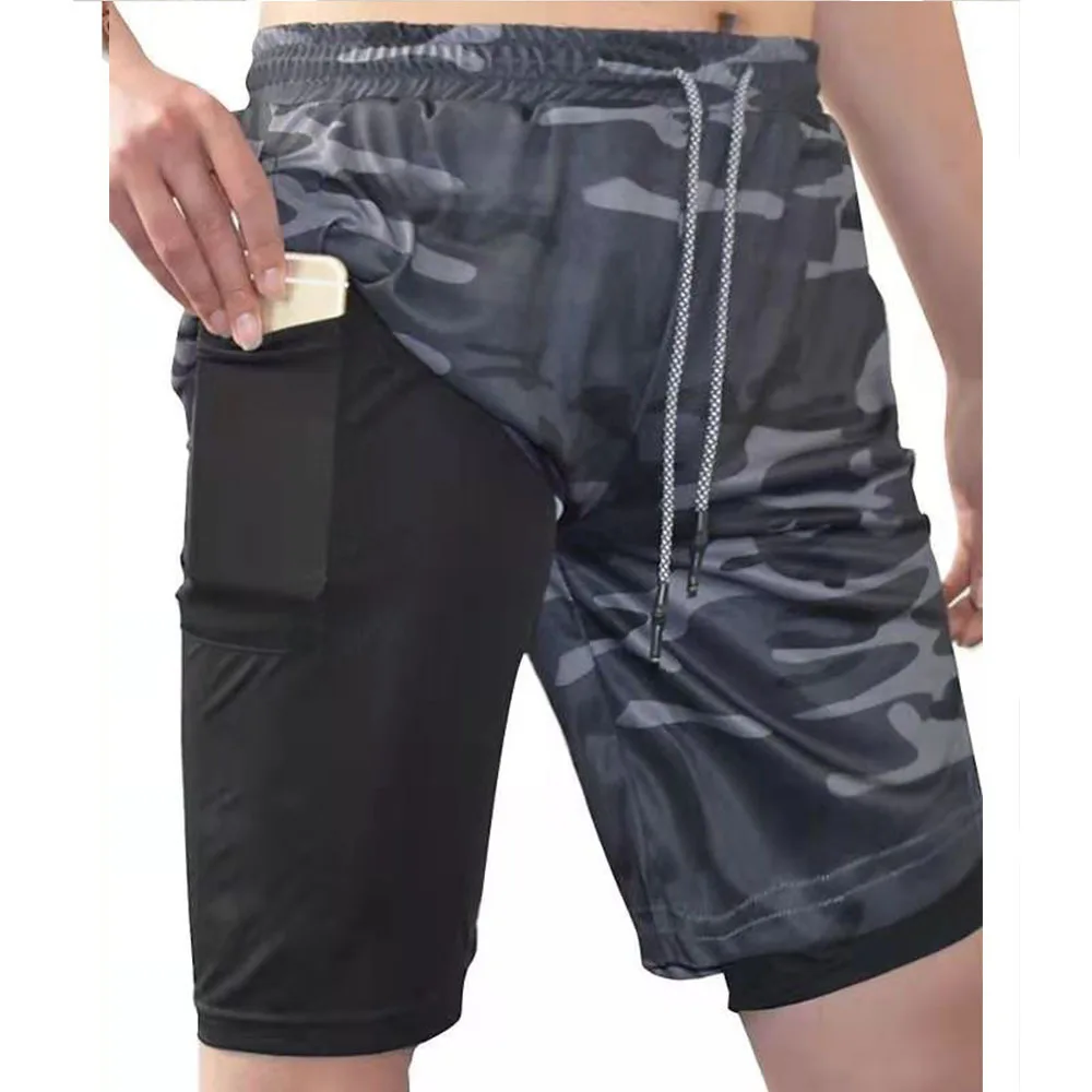 2 In One Gym Shorts Wholesales Compression Workout Running Sport Shorts 2 Layer Mesh Fitness Men Workout Shorts Polyester