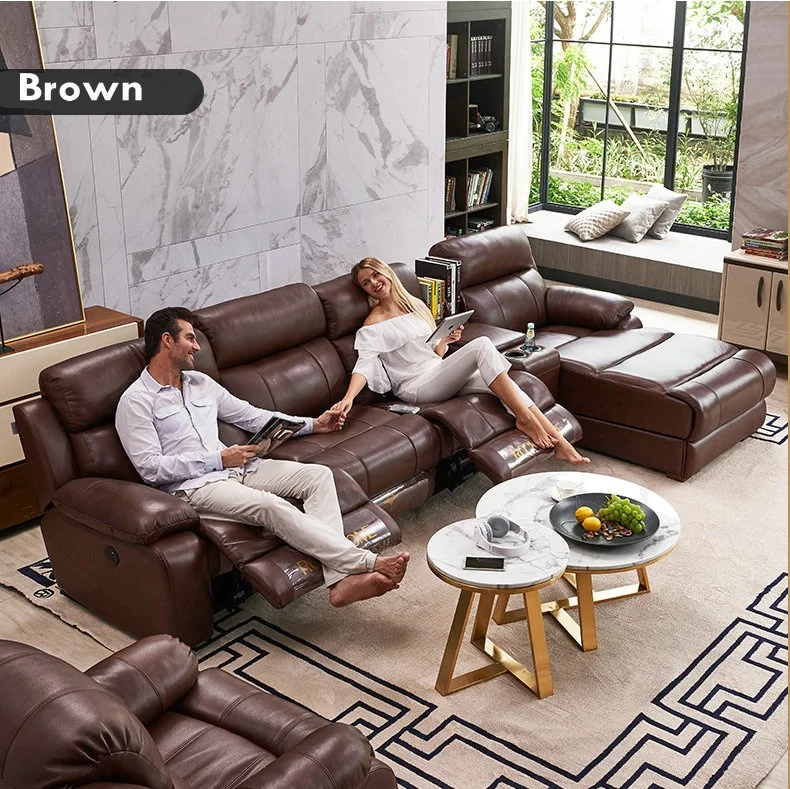Brown Color Italy Design Comfortable Cream Leather Sofas Home Furniture Electric Reclining Sleeping Chaise Lounge Recliner Sofa