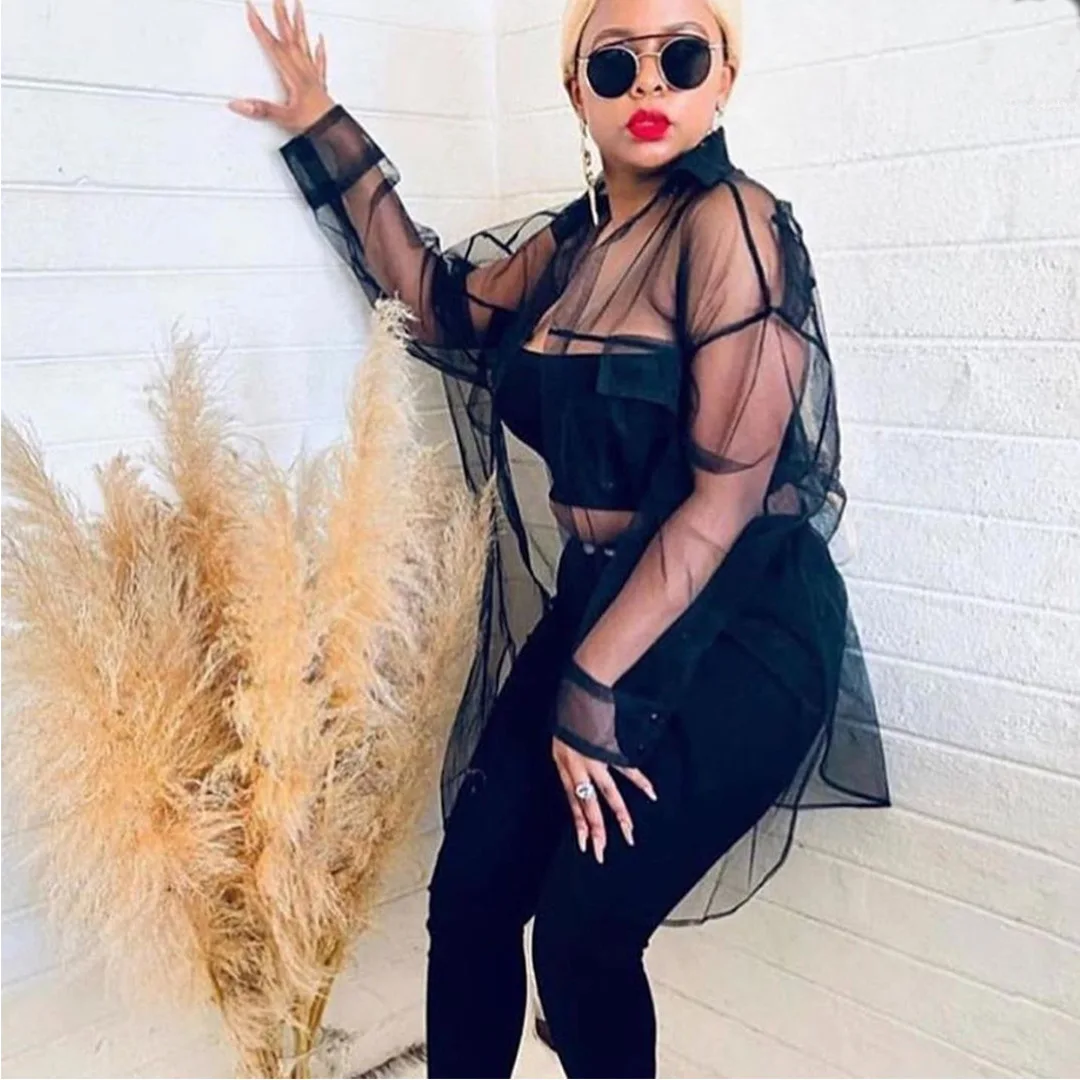 Hot Sale Women Sexy Long Sleeve Loose See Through Mesh Blouse 2021 New Arrivals Ladies Club Retro Transparent Organza Shirts