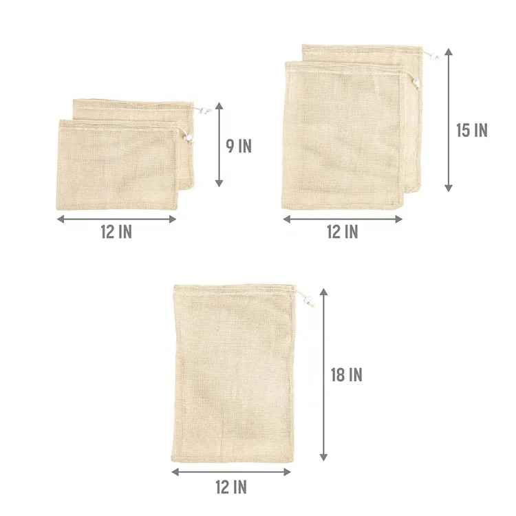 Produce Supermarket Shopping Tote Reusable Cotton Mesh Bag For Vegetable Fruit