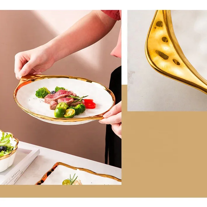 Nordic Style Luxury High Quality Ceramic Tableware Dishes and Plates Bowls Gold Rim Porcelain Dinner Set Ceramic Dinnerware Set