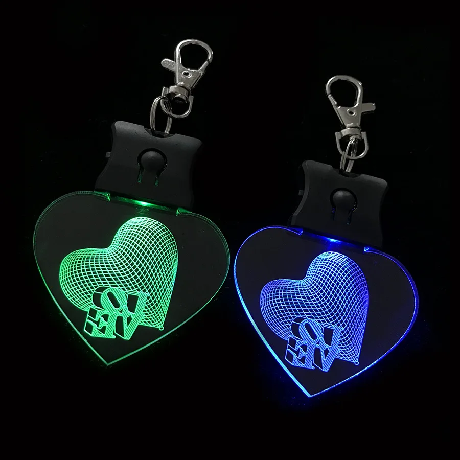 Custom Logo Flashing Acrylic key chain Led Keychains Glow In  Dark Light Up Badge Key Ring rgb led keychain