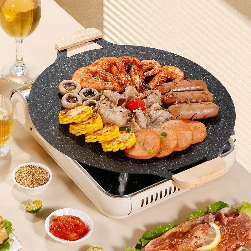Korean Good Quality Hot Selling Cast Iron Pizza Pan Wholesale Cooking Restaurant Nonstick Metal Bbq Plate Black Frying Pans