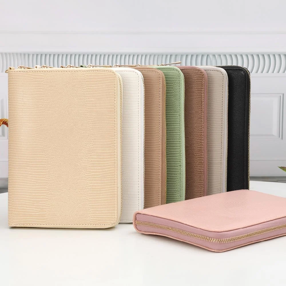 Hongbo Best Selling Spiral A6 Lizard Textured PU Leather Zipper Wallet with Cash Envelope & Zippered Fly Leaf Available as Gifts