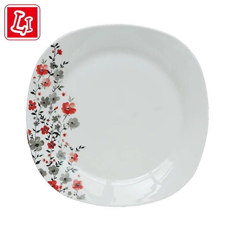 
Chinese household ceramic flat plate soup set decorated with small flowers 