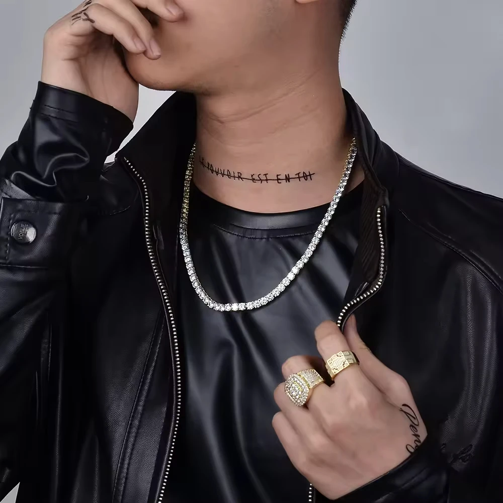 Hiphop 3mm 4mm 5mm 6mm Jewelry Diamond Choker Necklace 18k Gold Plated Iced Out Cz Spring Clasp Men Tennis Chain