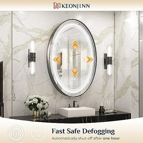 LED Oval Mirror  Bathroom Mirror with 3 Color Lights lit Vanity Mirror for Wall Dimmable  Lighted Illuminated Lighted