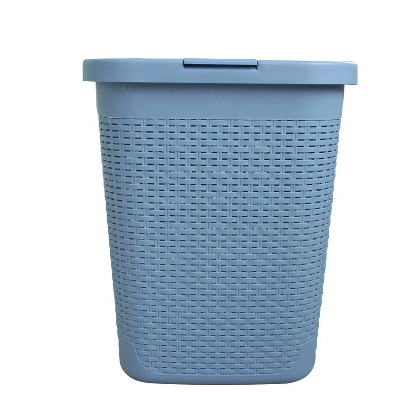 45L Slim Laundry Hamper, Clothes Basket with Lid, Wicker Design 45x34x53cm