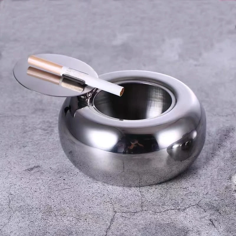 100mm  stainless steel Drum shape  portable windproof smokeless cigar ashtray with lid home office outdoor
