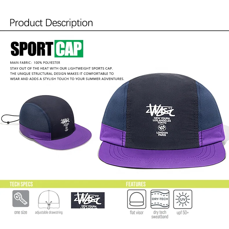 [BSCI] Custom Printed snapback lightweight nylon 5 panel running mesh cap Waterproof Fishing Camping Hat cap