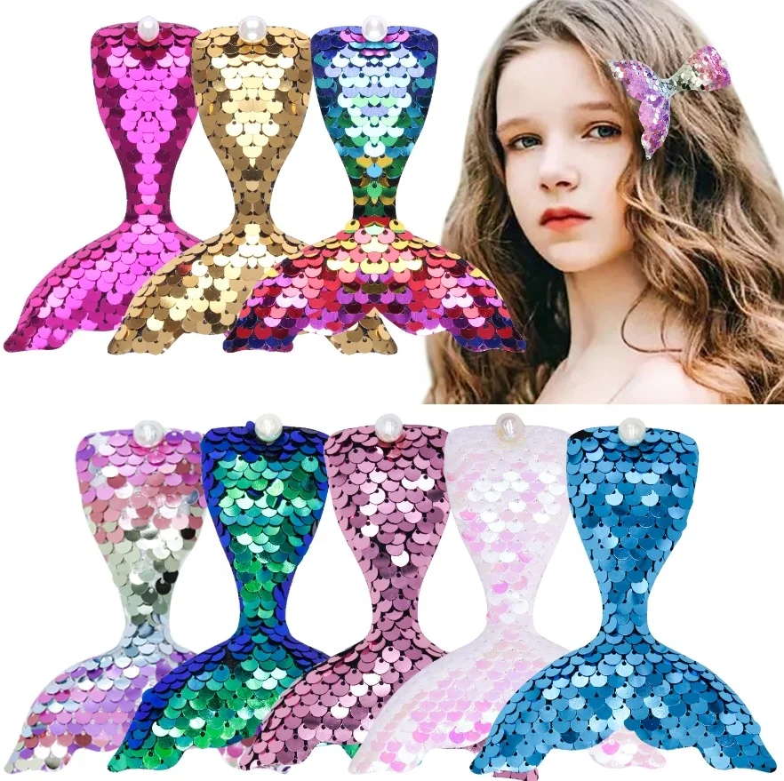 Wedding Mermaid Fish Tail Sequin Hairpins Decoration Creative Pearl Glitter Hairgrips Barrettes Hair Clamp Girls Hair Clips