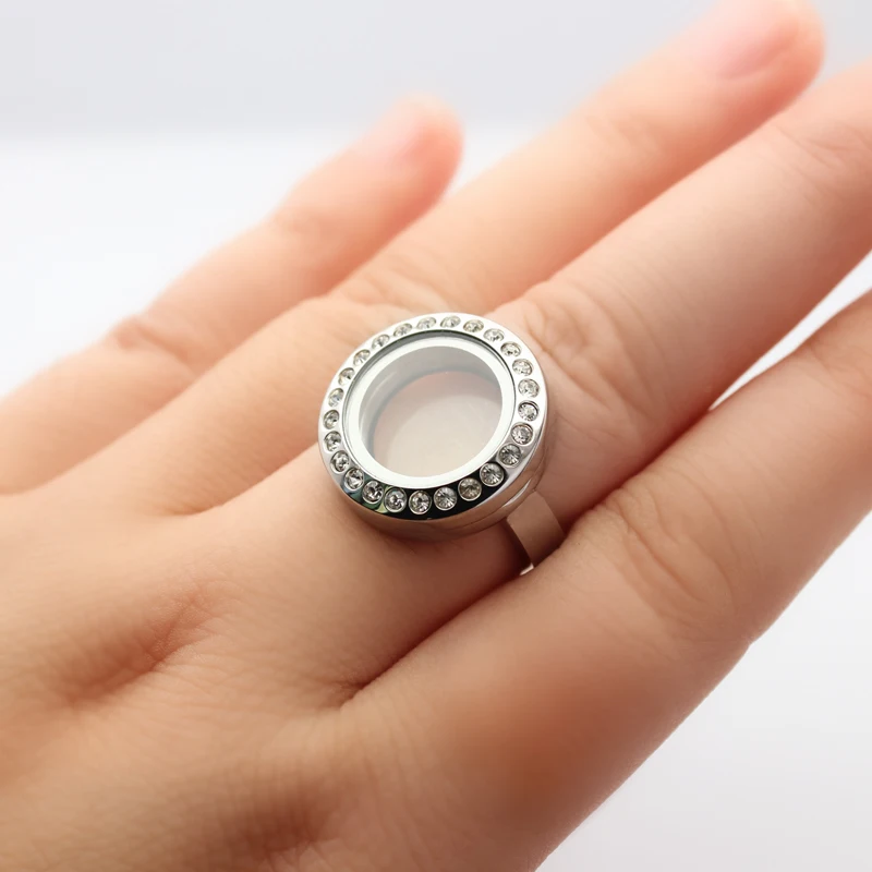 Wholesale 20mm Stainless Steel Glass Locket Ring Medallion Floating Locket Fit Living Memory Charms Ashes Necklace KeyChain Gift