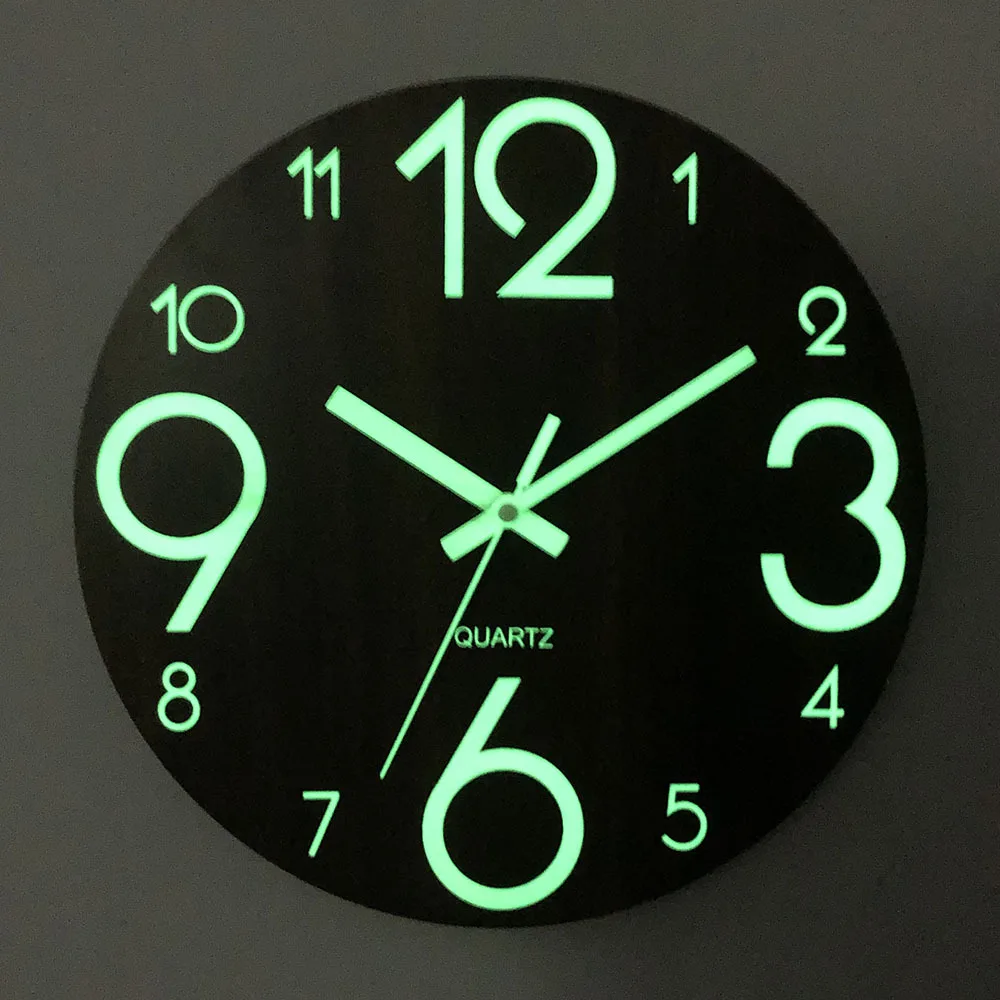 2021 cheap  fluorescence night light MDF luminous wall clock for promotion