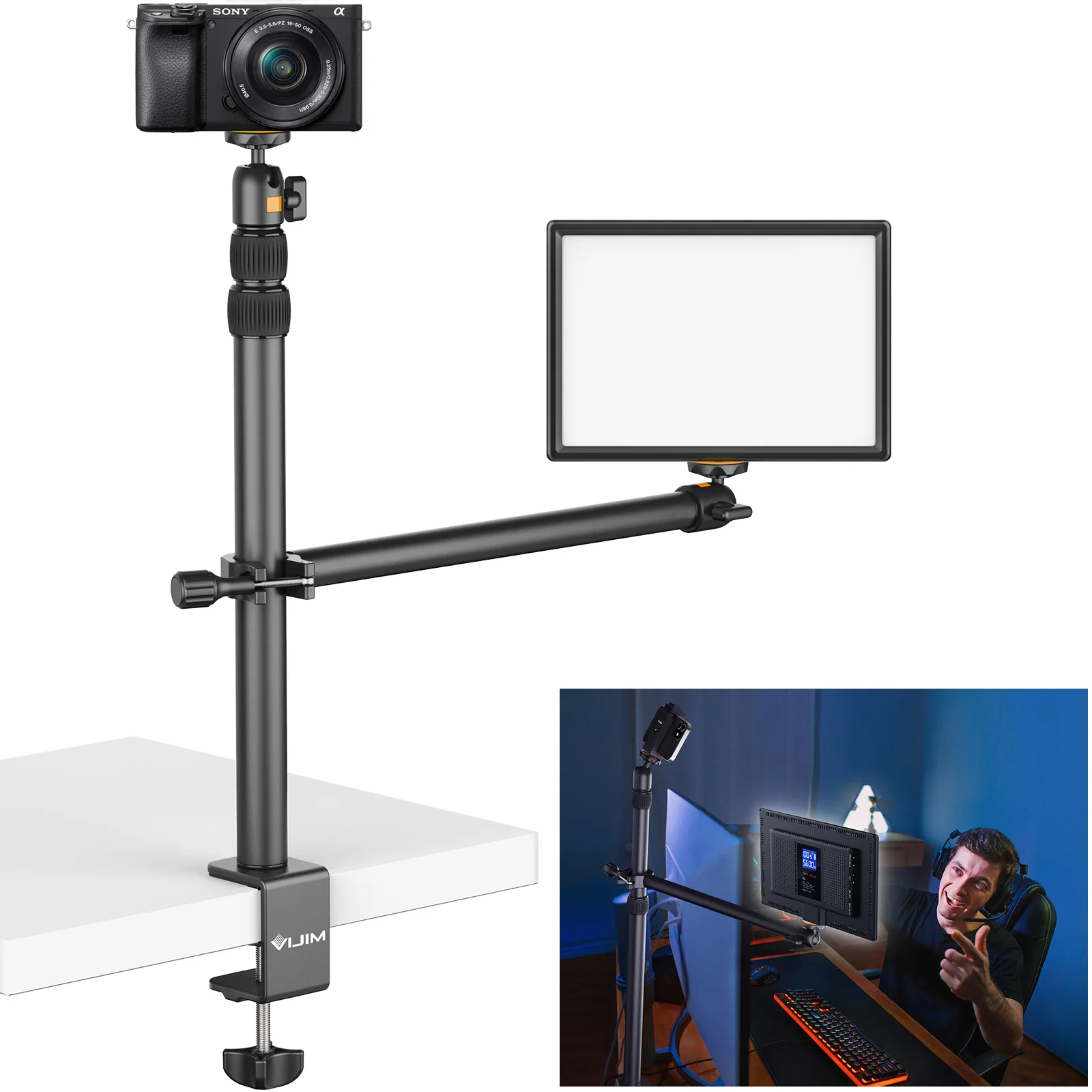 VIJIM LS02 Desktop Mount Camera Live Broadcast for Boom Arm, Studio Stand Holder for Microphone Lights DSLR