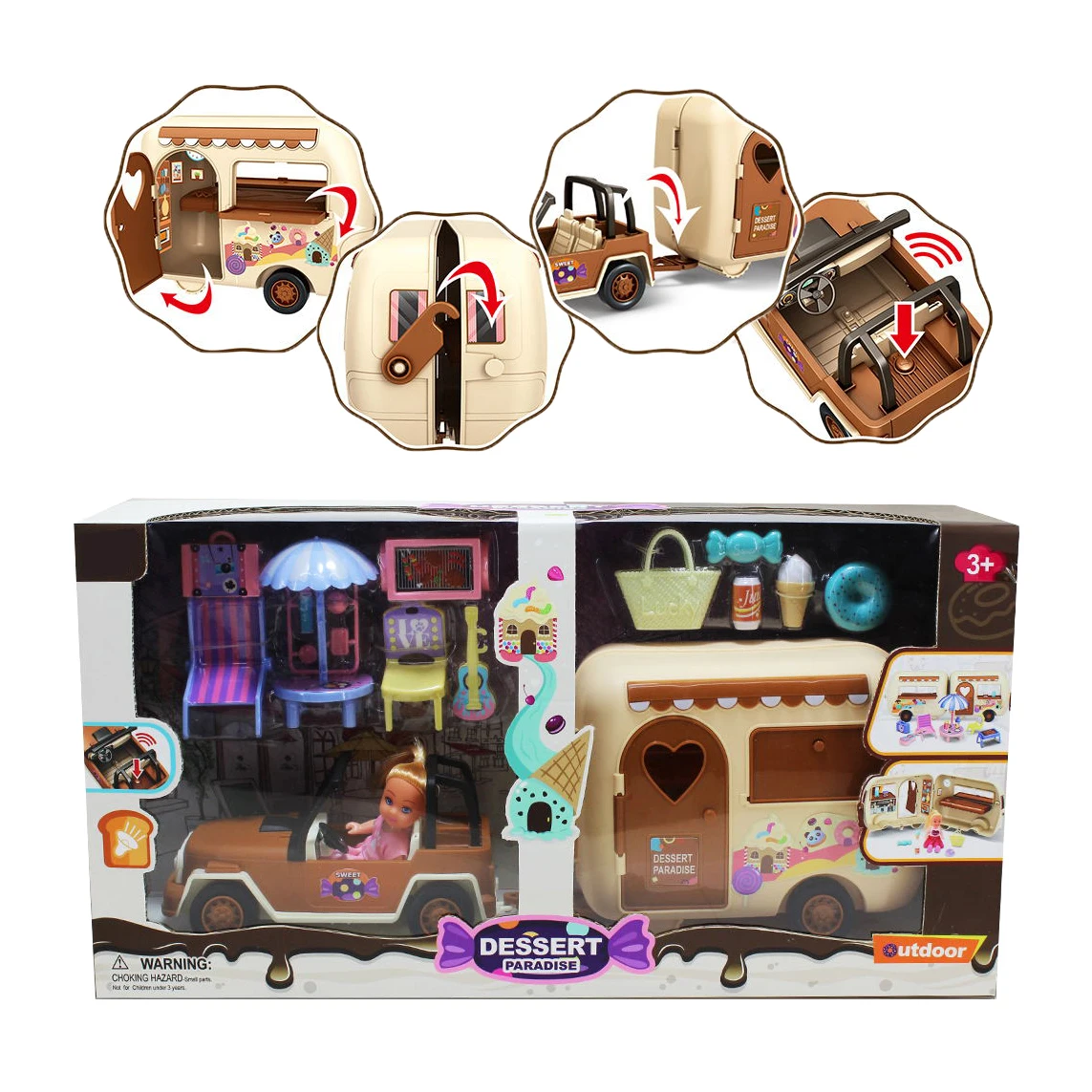 Children Preschool Toys Pretend Play Touring Car With Sounds Doll Simulation Bus Camping Set for Kids