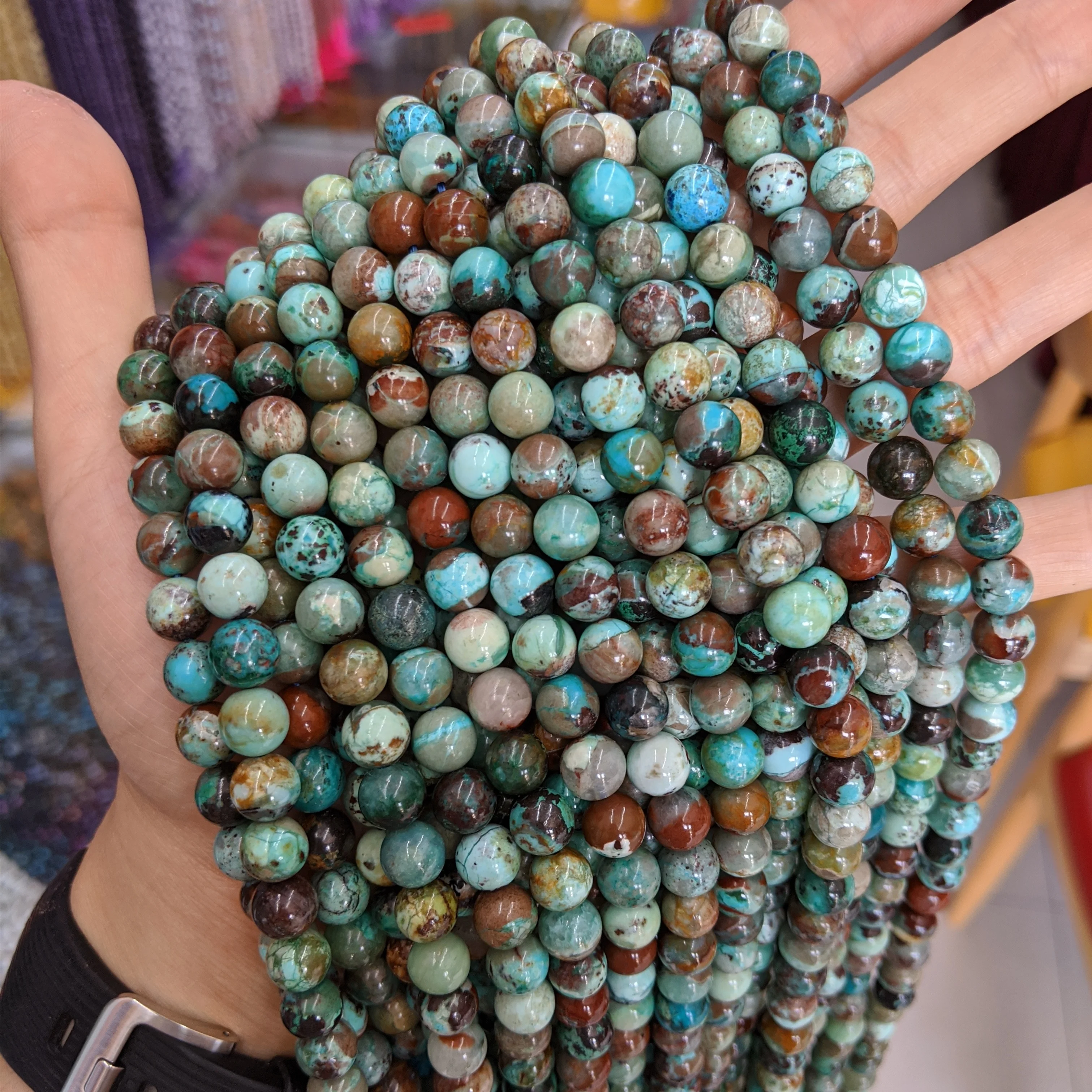 Natural Stone Gemstone Loose Round 6/8/10mm Beads Strand Green Turquoise Chrysocolla Azurite