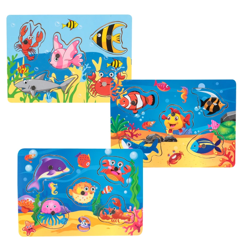 Magnetic Fishing Puzzle Kids Matching Game Children Wooden Puzzle Toys