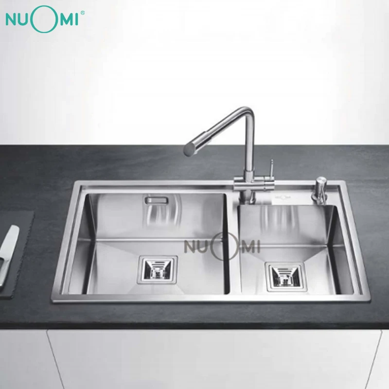 NUOMI COFFEY Series Industrial Kitchen Wash Handmade Kitchen Sink Double Bowl