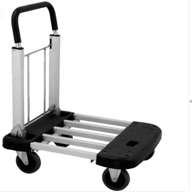 Folding shopping cart with telescopic rod aluminum deck