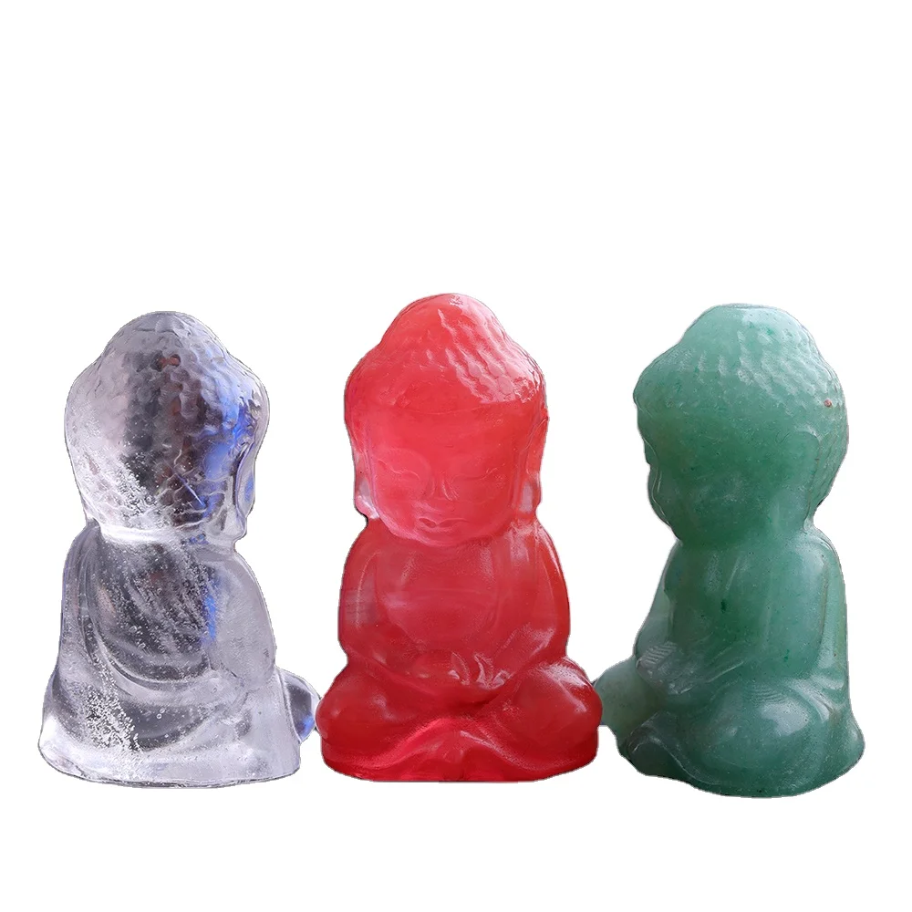 Carved Natural Jade Gem Small Stone Resting Buddha Statue Mini