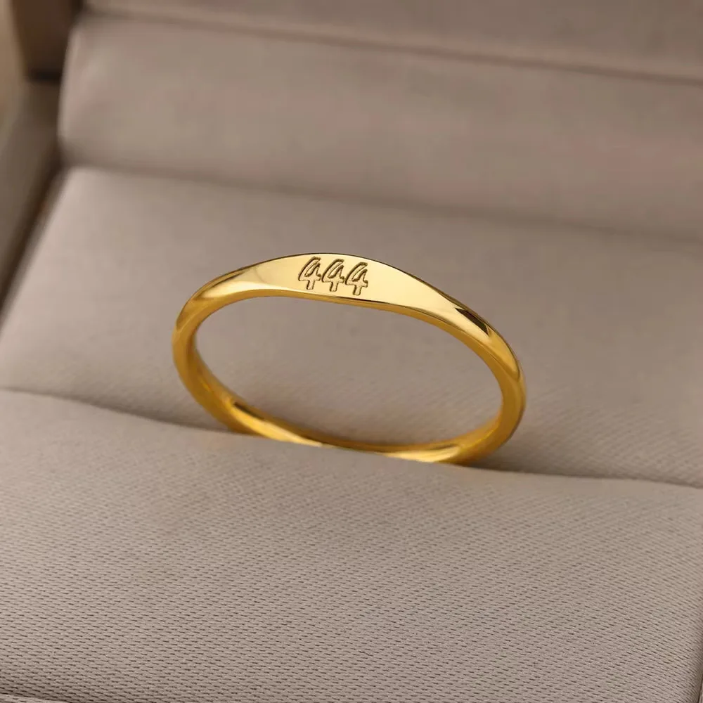 Hongtong D1-48 Stainless Steel 18K Gold Plated Angel Number Ring Minimalist Classic Fashion Jewelry Women Rings