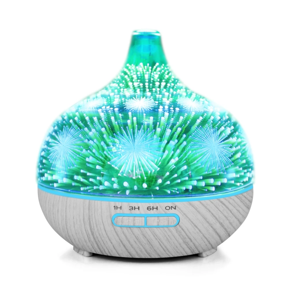 ultrasonic 3d firework glass large capacity mister vase shape air humidifier diffuser glass vase with LED lamp