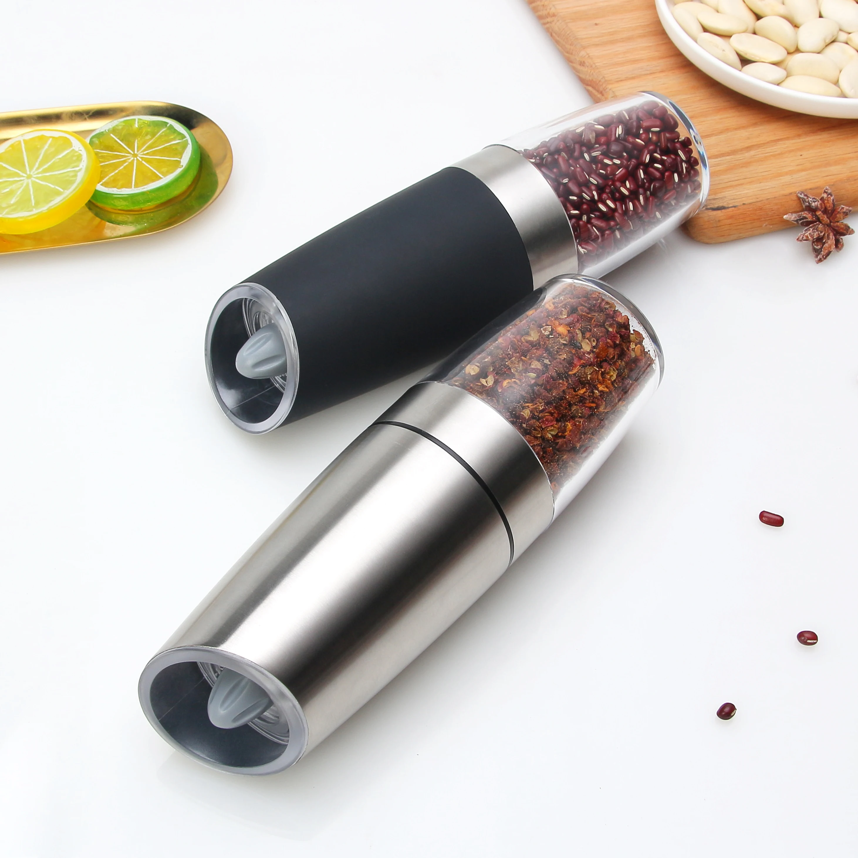 Набор мельниц для соли и перца из серебристой нержавеющей стали со светодиодной подсветкой