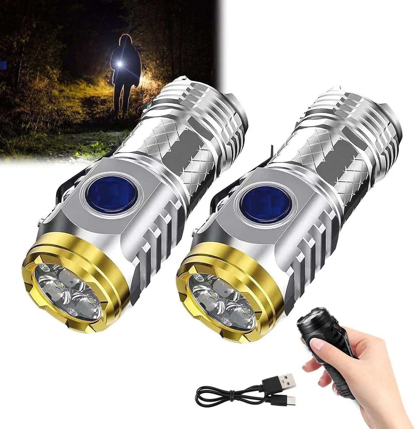 Strong Light Flashlight USB Charging LED Mini Pen Clip Flashlight Multi functional Zoom Long Range Lighting Cross border
